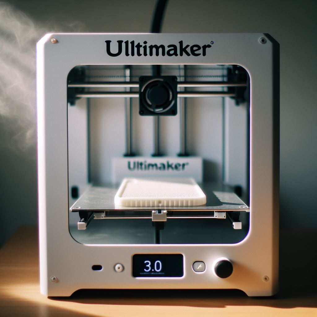 Vit Ultimaker 3Dprinter printar ett mobilskal i materialet PLA